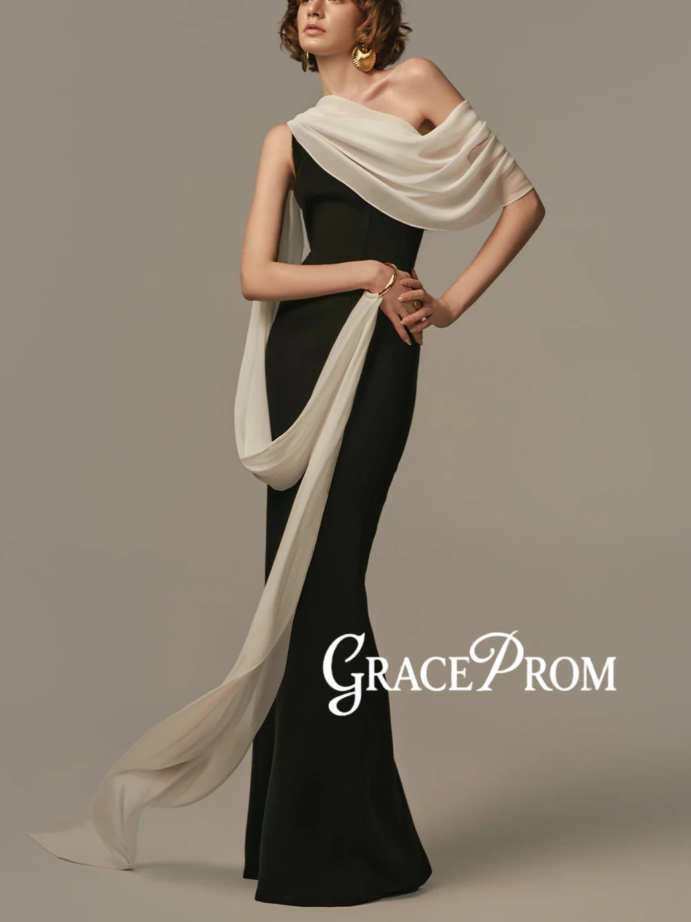 Formal Gala Wear Women - Zarif İki Tonlu Gece Elbisesi Basit