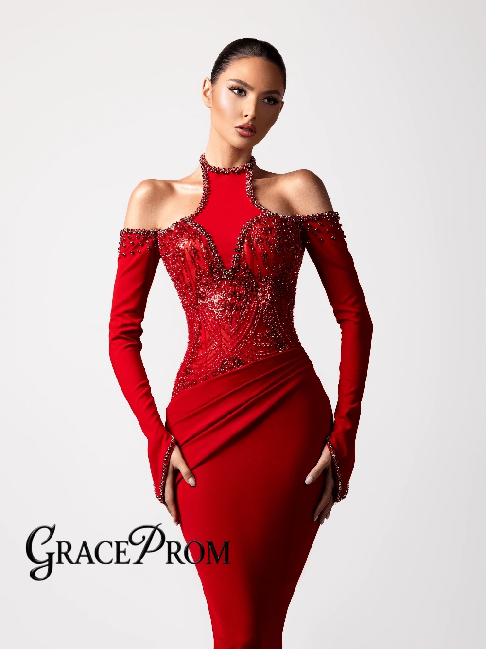 Formal Gala Wear Women - Kırmızı Seksi Halter Abiye Yeni Özelleştirilmiş