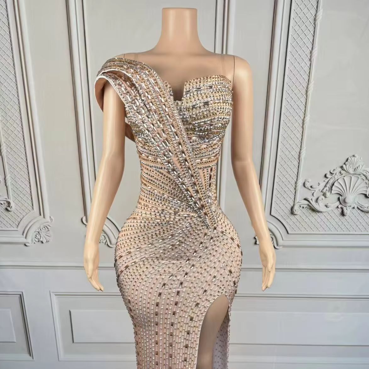 Women Formal Wear Photoshoot - Xiangbin Sparkly Kristaller Örgün Uzun Elbiseler