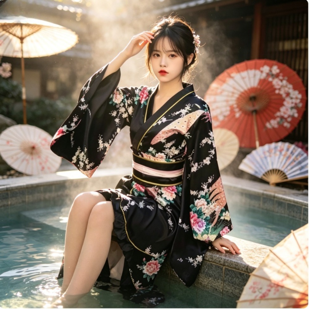 Women Formal Wear Photoshoot - Kadınlar için Kırmızı Resmi Kimono Yukata,