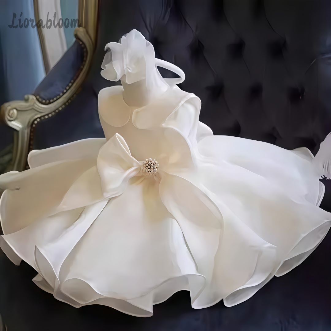 Women Formal Party Wear Dress - Beyaz İnci Süslemeli Elbise Düğün Çiçek