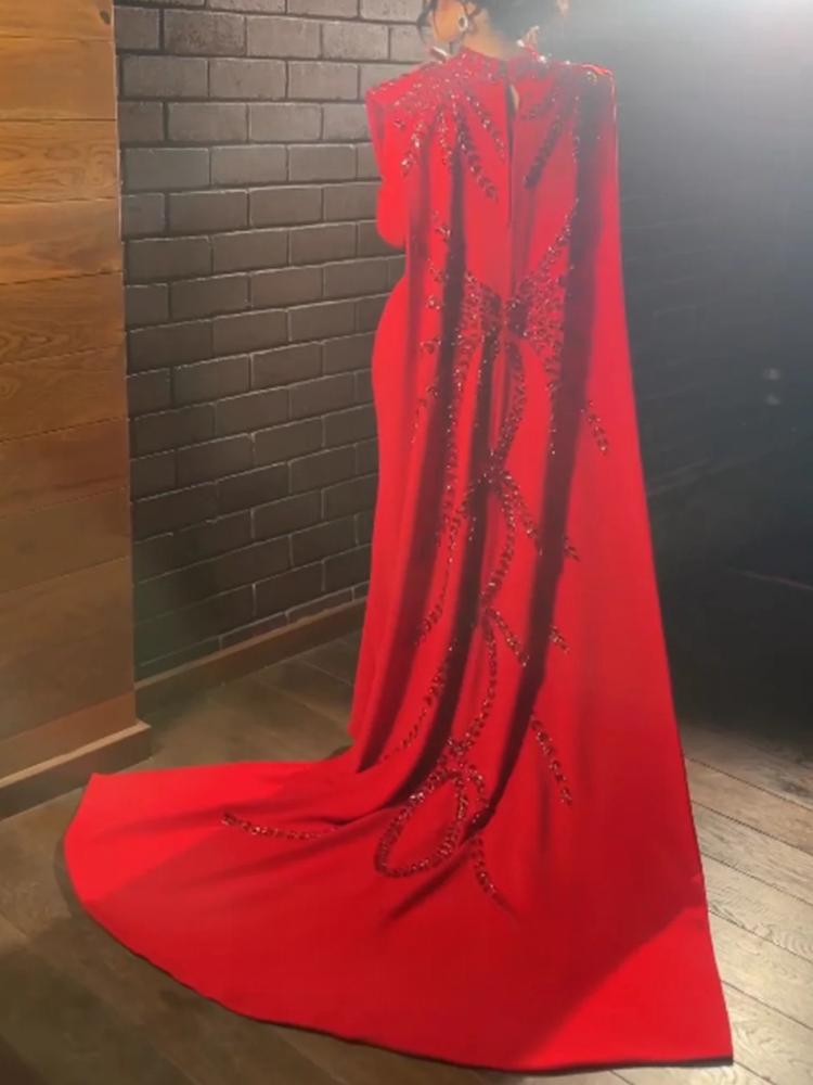 Women Formal Party Wear Dress - Özelleştirilmiş Suudi Arapça Müslüman Kırmızı Uzun