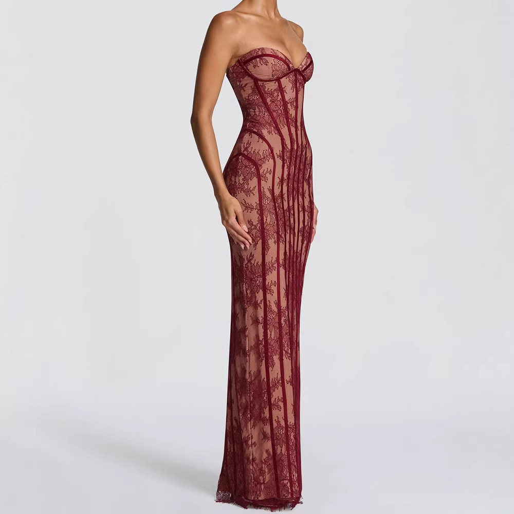 Women Formal Party Wear Dress - Kadınlar için Straplez Dar Kesim Uzun